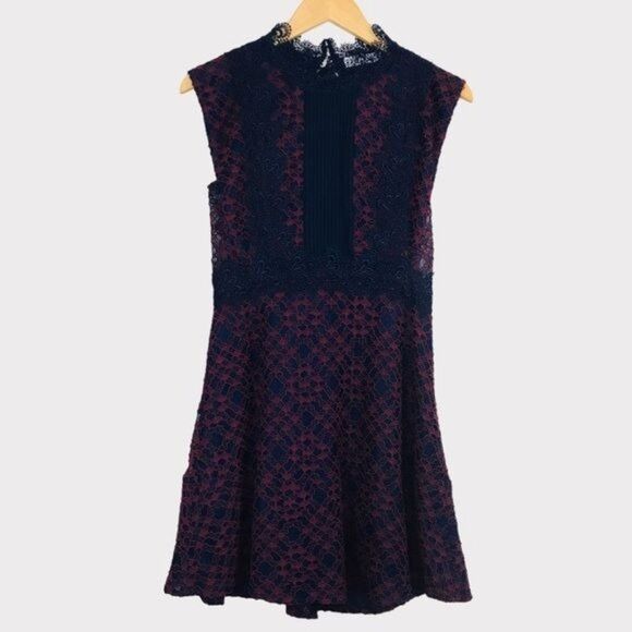 SANDRO Peaches Lace Dress in Bordeaux Size 2 - Picture 9 of 12